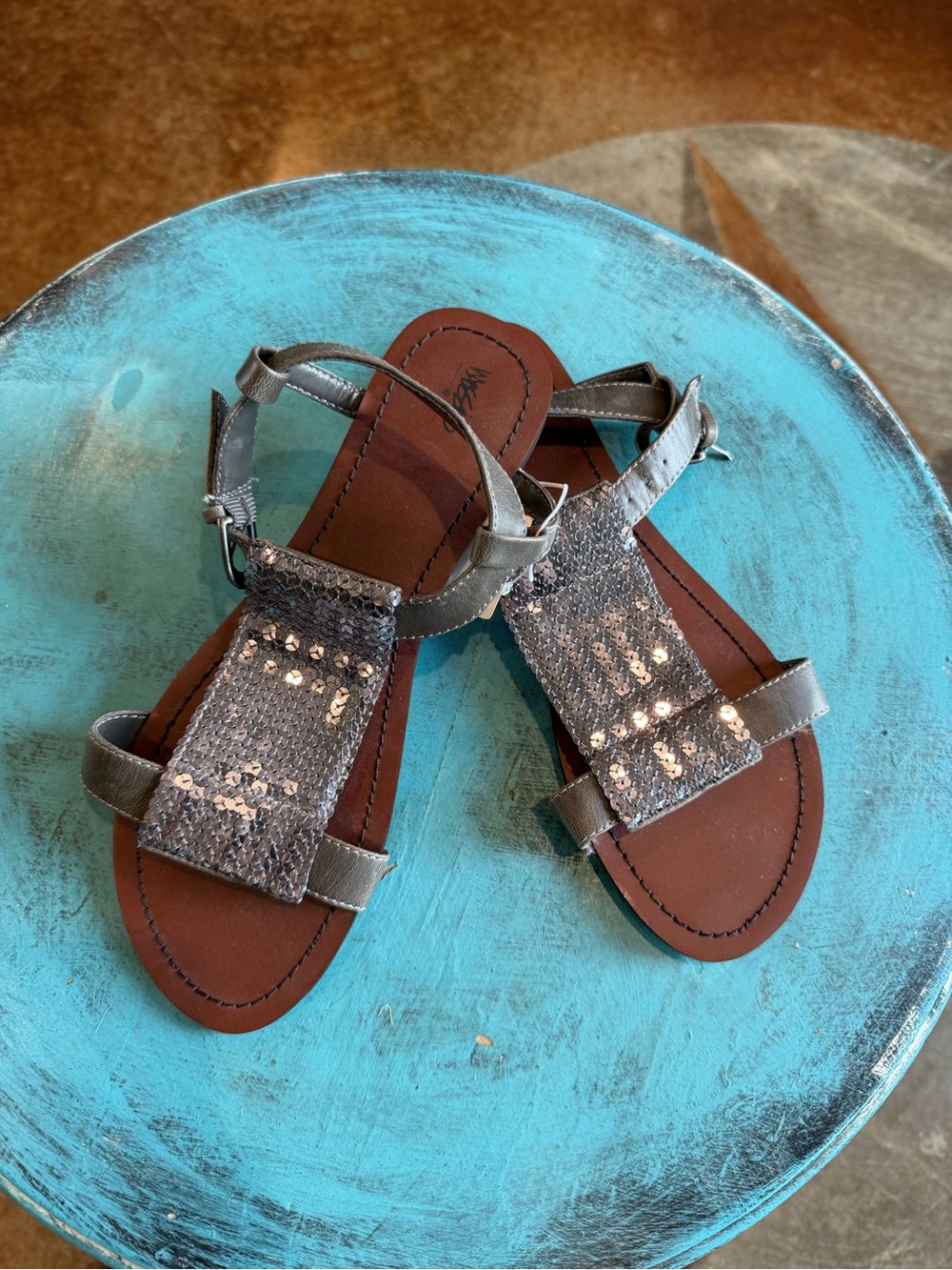 Mossimo Supply Co. Silver Sequin T-Strap Sandals